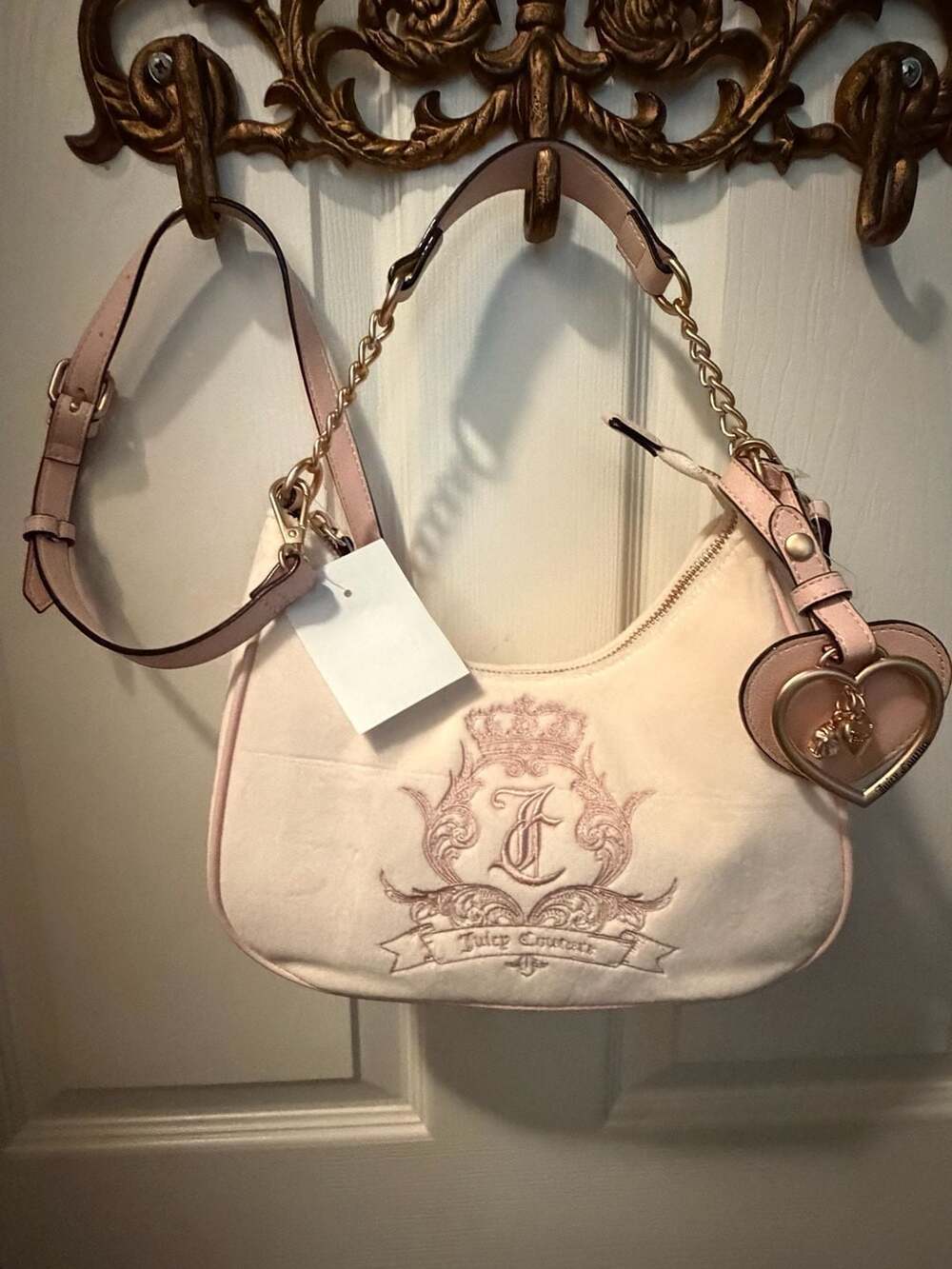 Juicy Couture Pink Velour Logo Shoulder Bag
